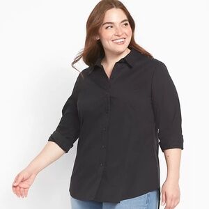 Lane Bryant Black Blouse hidden button 16,18,20,22. NWT
